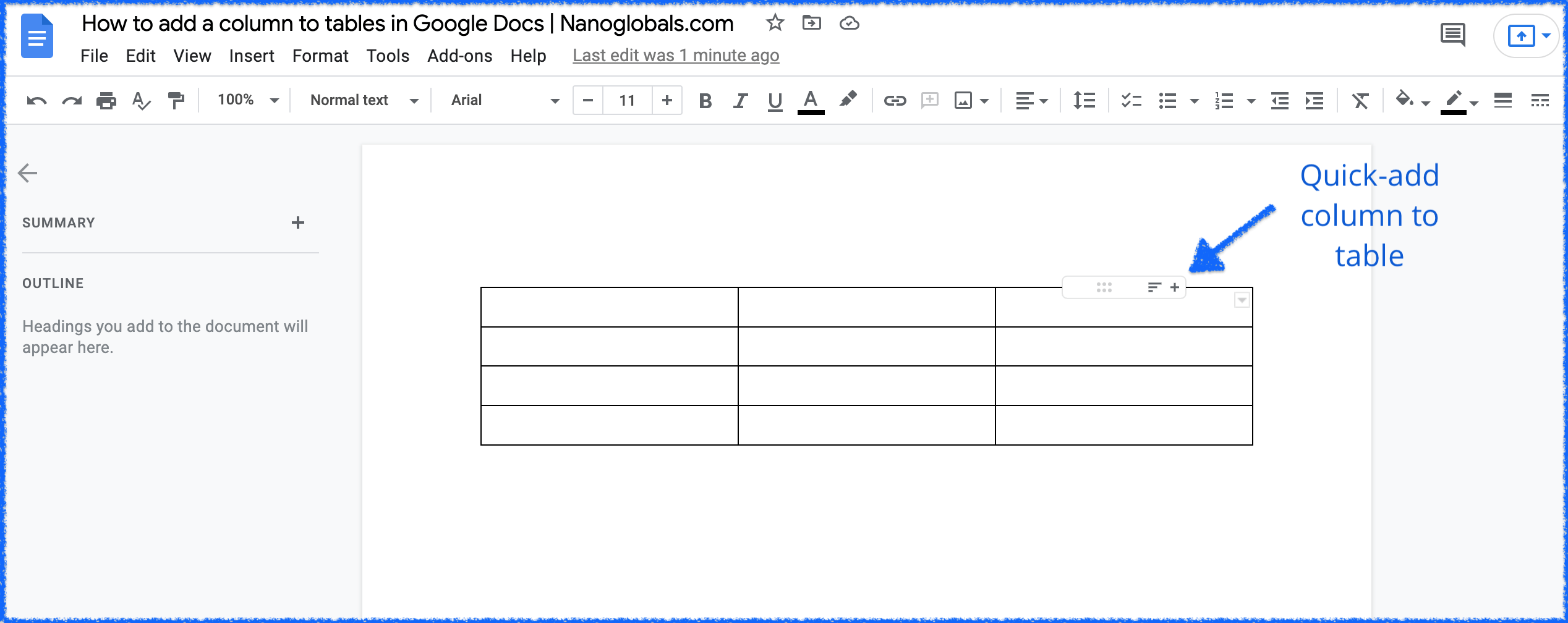 How To Add Columns In Google Docs Table