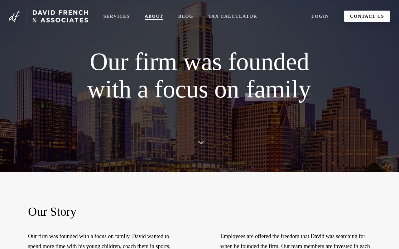 David French CPA about page with founder's personal story, family details, and real team photos