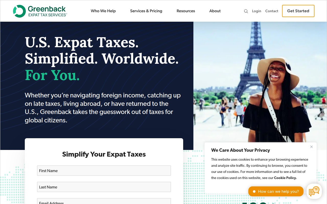 Greenback Expat Tax Services about page with co-founder story, team listings, and company history
