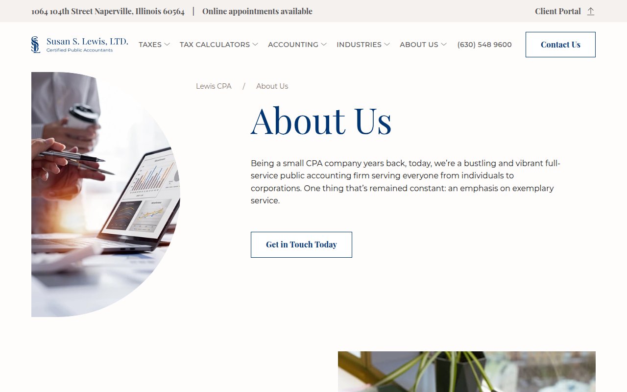 Lewis CPA about page with personal team bios including hobbies and personality details