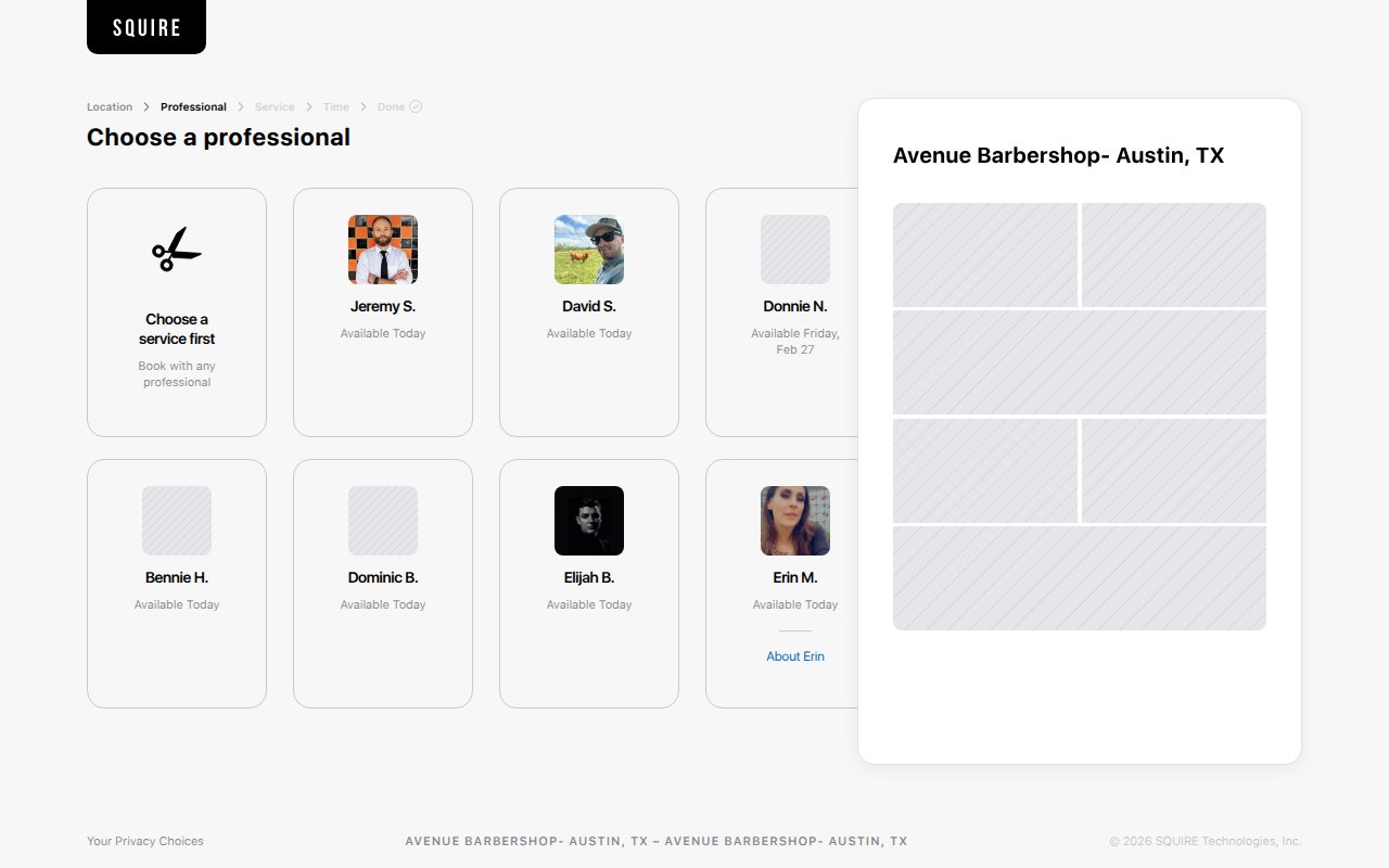 Avenue Barbershop Squire booking with professional selection