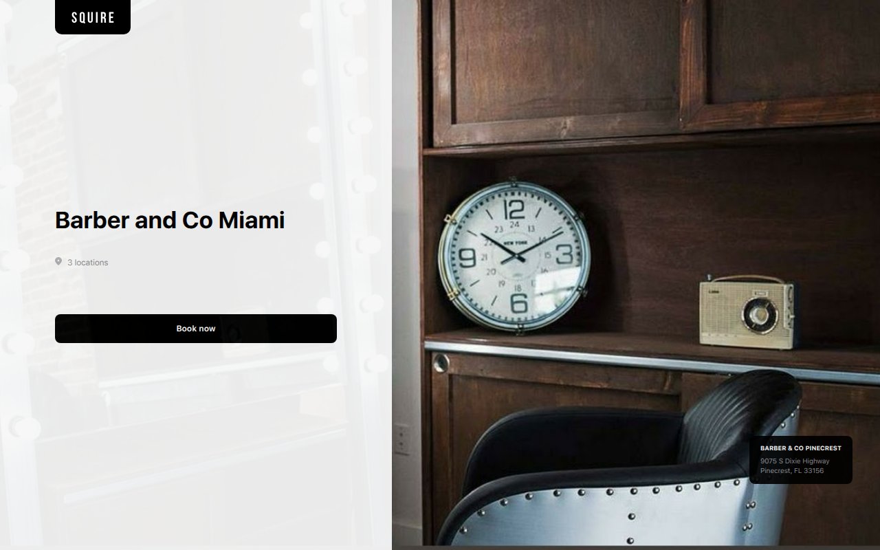 Barber & Co Miami Squire booking showing location selection