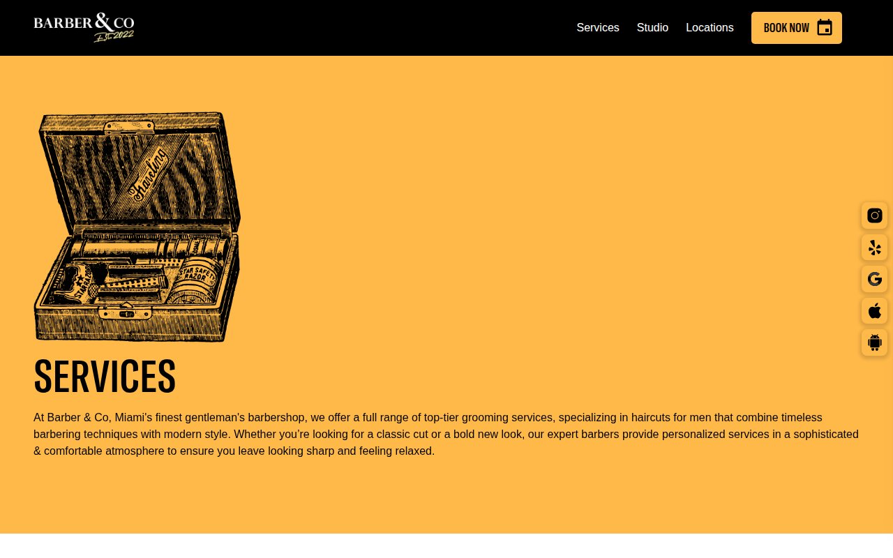 Barber & Co Miami services page with pricing and descriptions