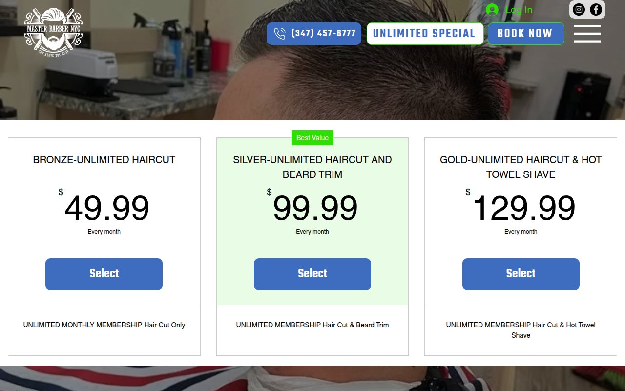 Master Class Barber NYC unlimited monthly special pricing