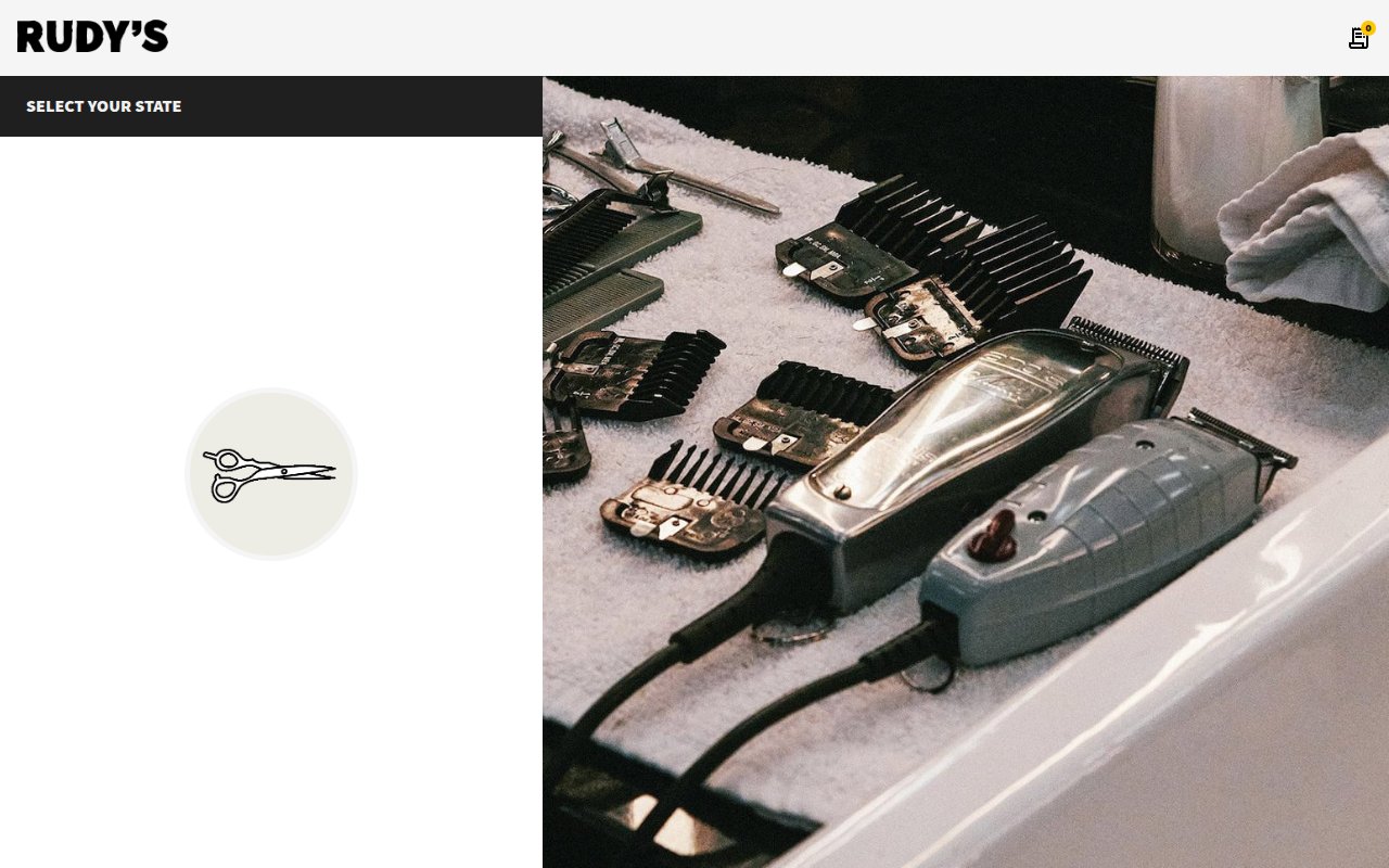 Rudy's Barbershop custom booking page with state selection