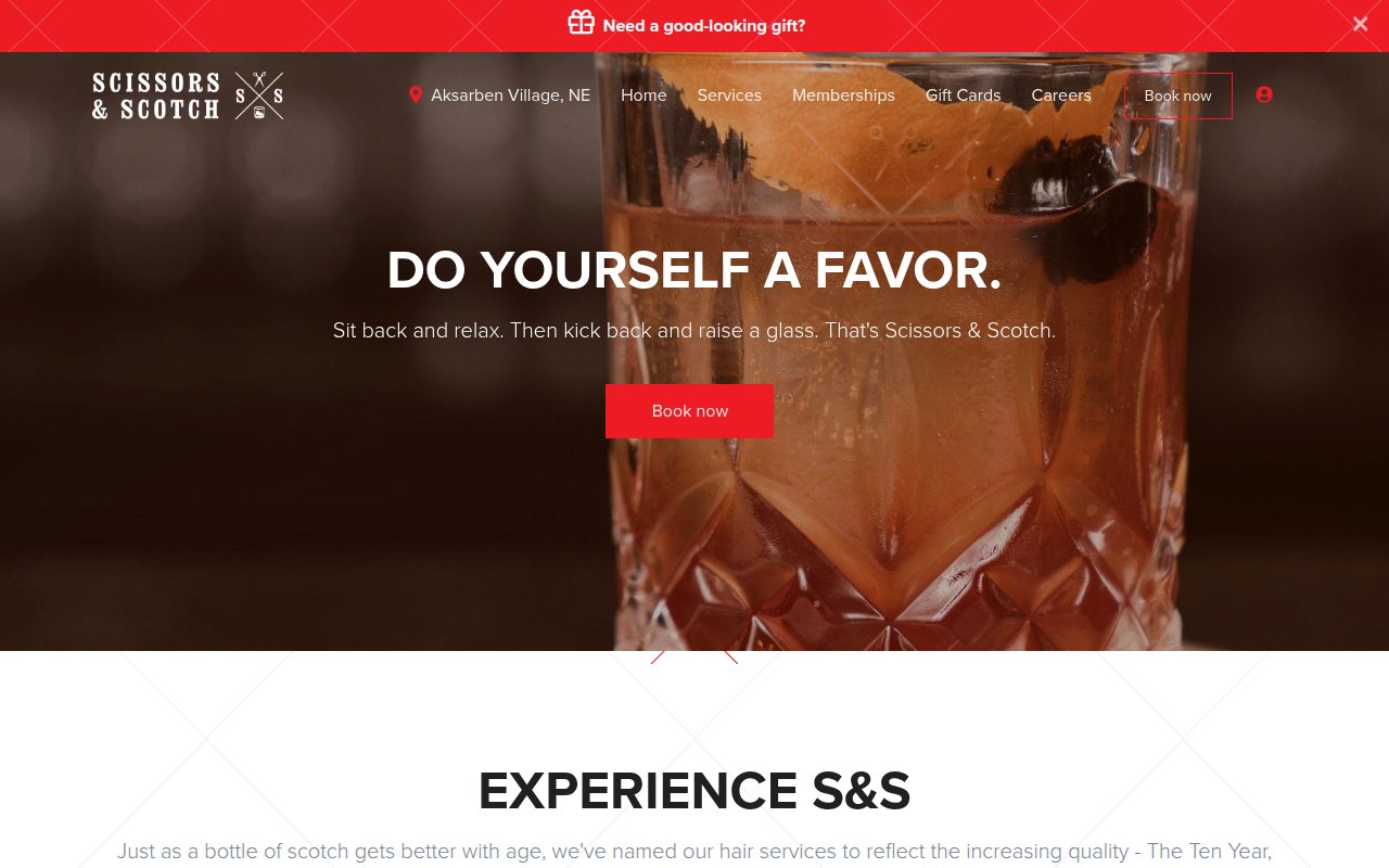 Scissors & Scotch services page showing grooming and spa options