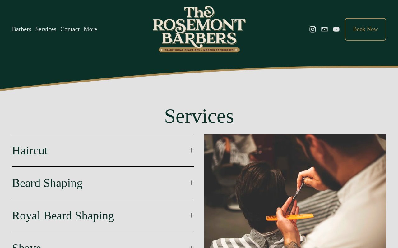 The Rosemont Barbers services page