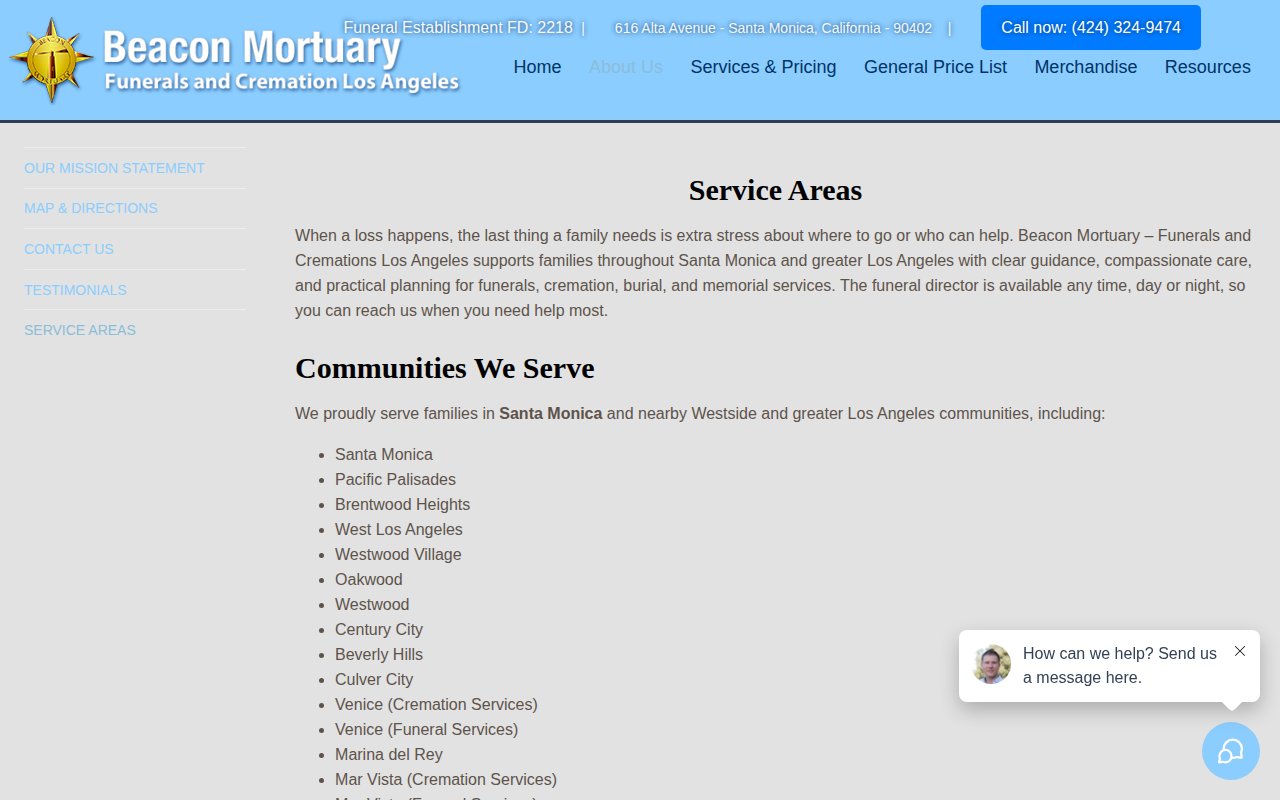 Beacon Mortuary services and pricing page for LA funeral and cremation