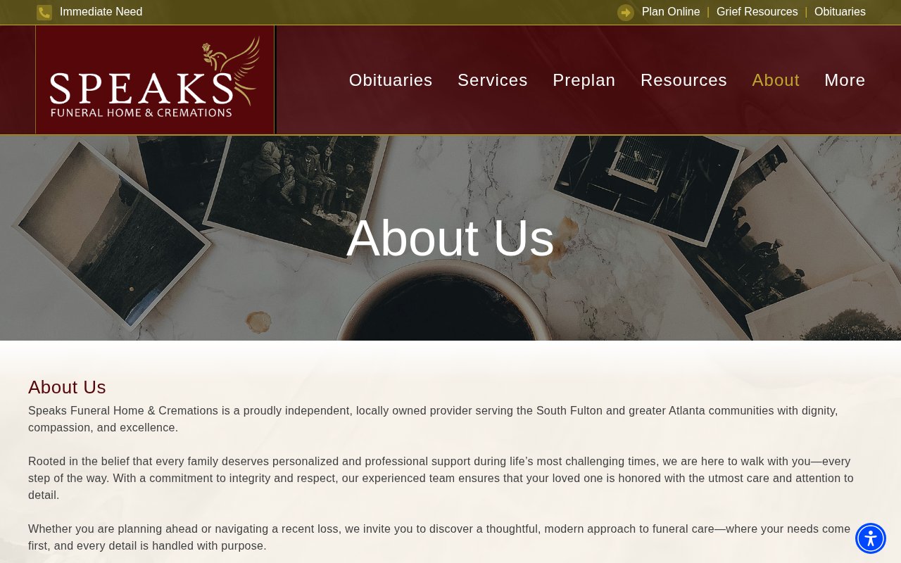 Speaks Funeral Home about page with staff and mission information