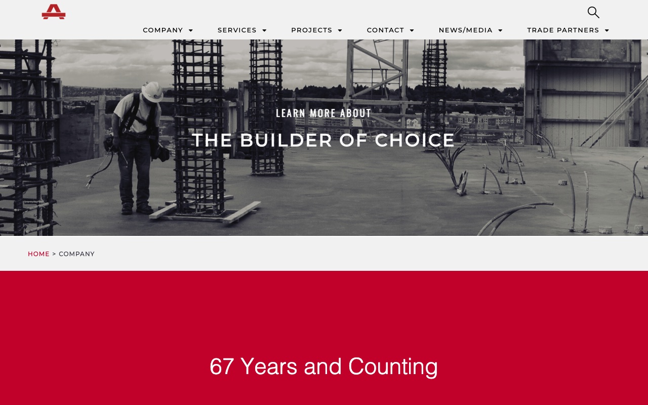 Andersen Construction about page with nine core values and employee-owned culture