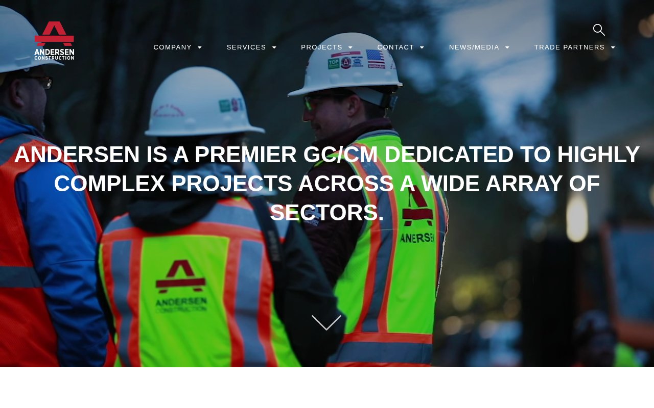 Andersen Construction homepage with employee-owned positioning and Pacific Northwest complex project focus