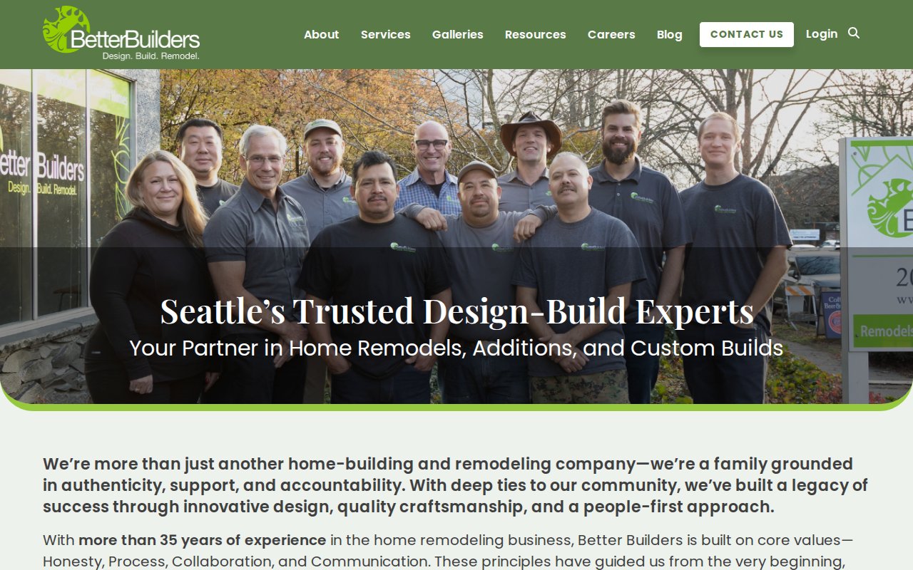 Better Builders about page with 35 years of Seattle remodeling experience