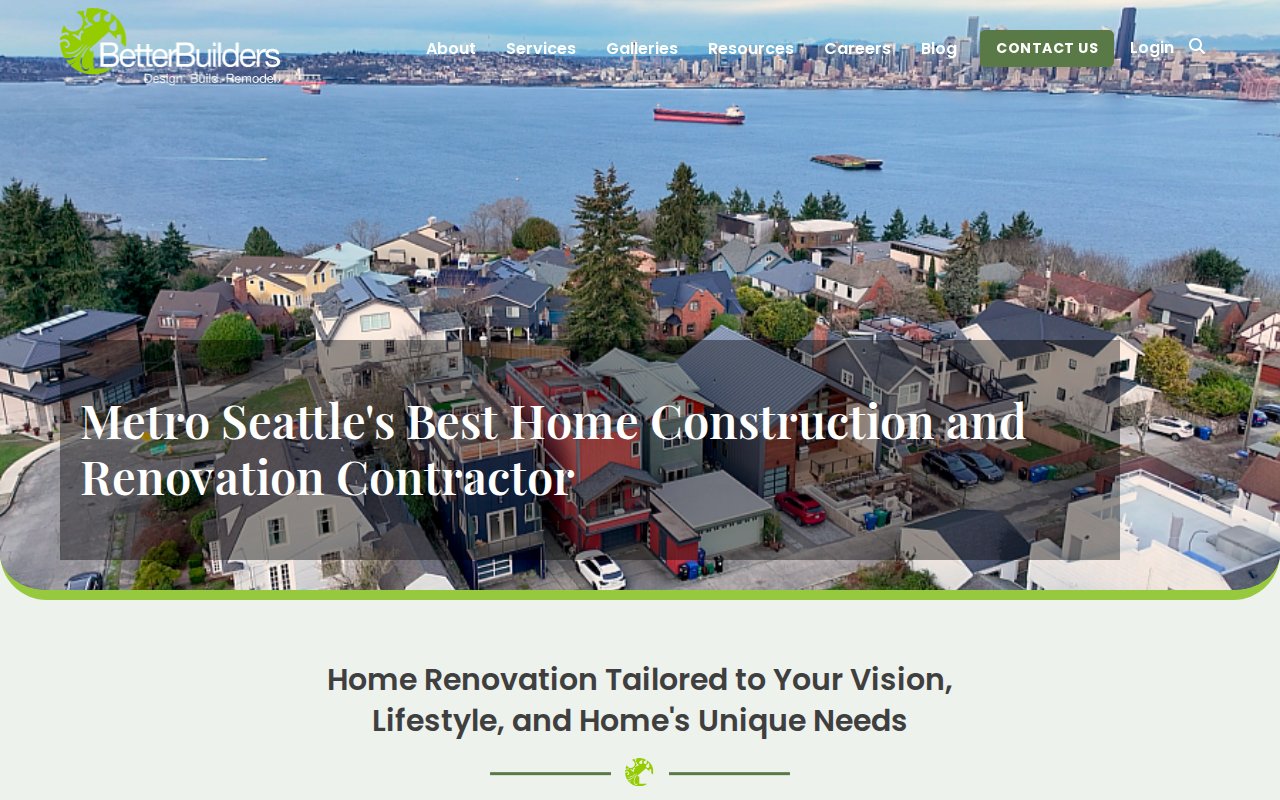 Better Builders homepage featuring the 5-Year Craftsmanship Warranty and exploration call CTA