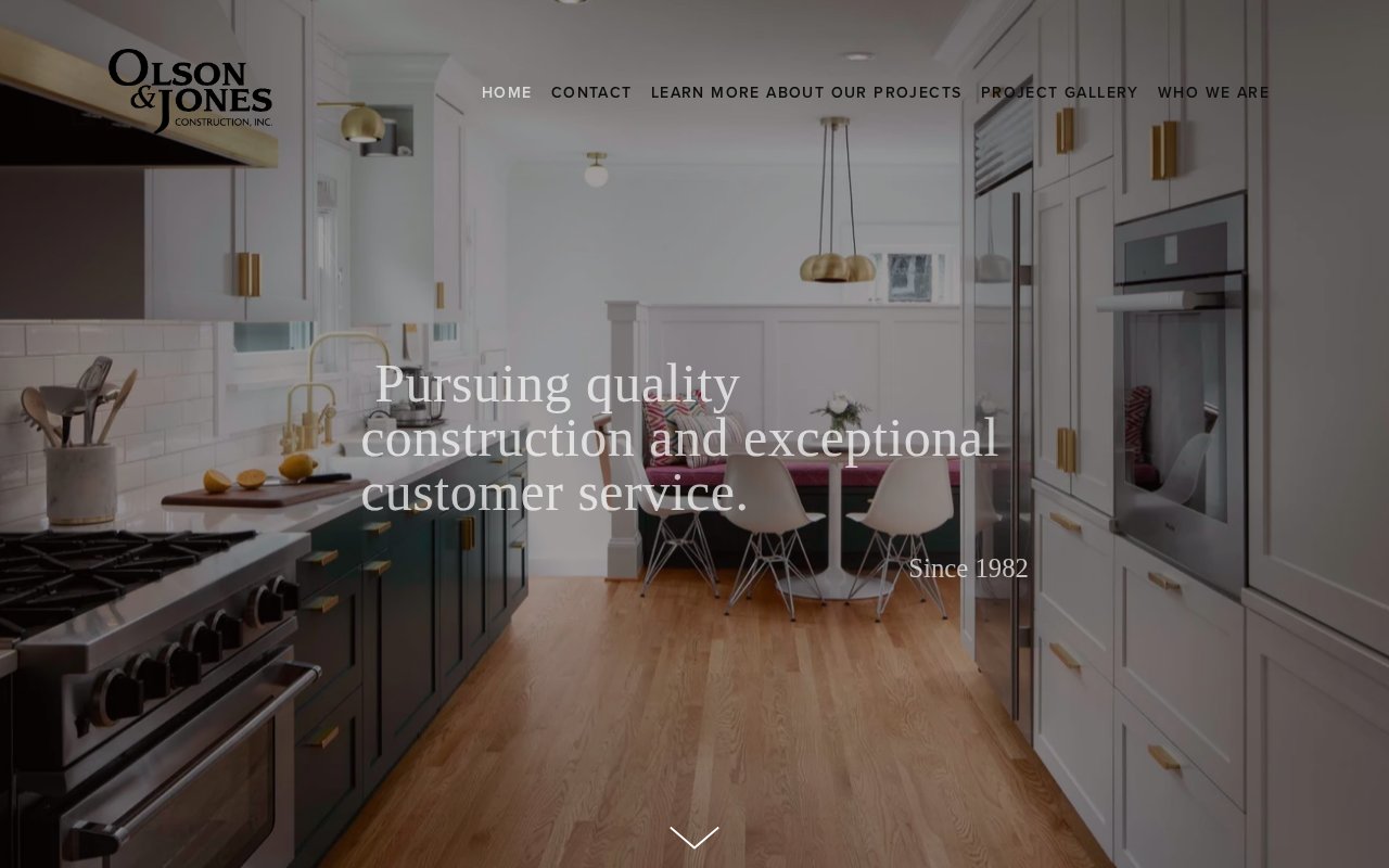 Olson & Jones homepage showing 40+ year Portland heritage and neighborhood-named project gallery