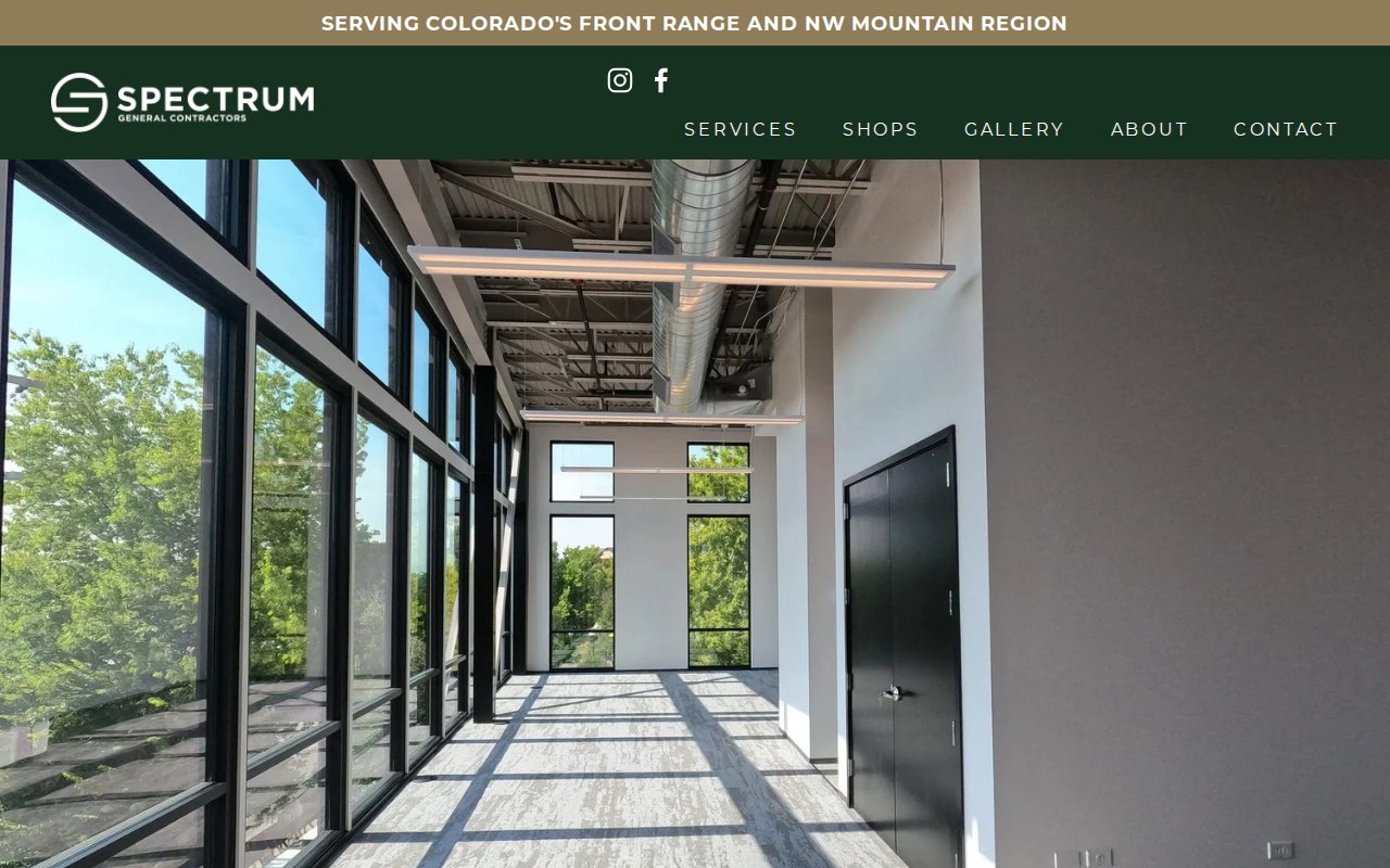 Spectrum General Contractors services page showing commercial construction specialty