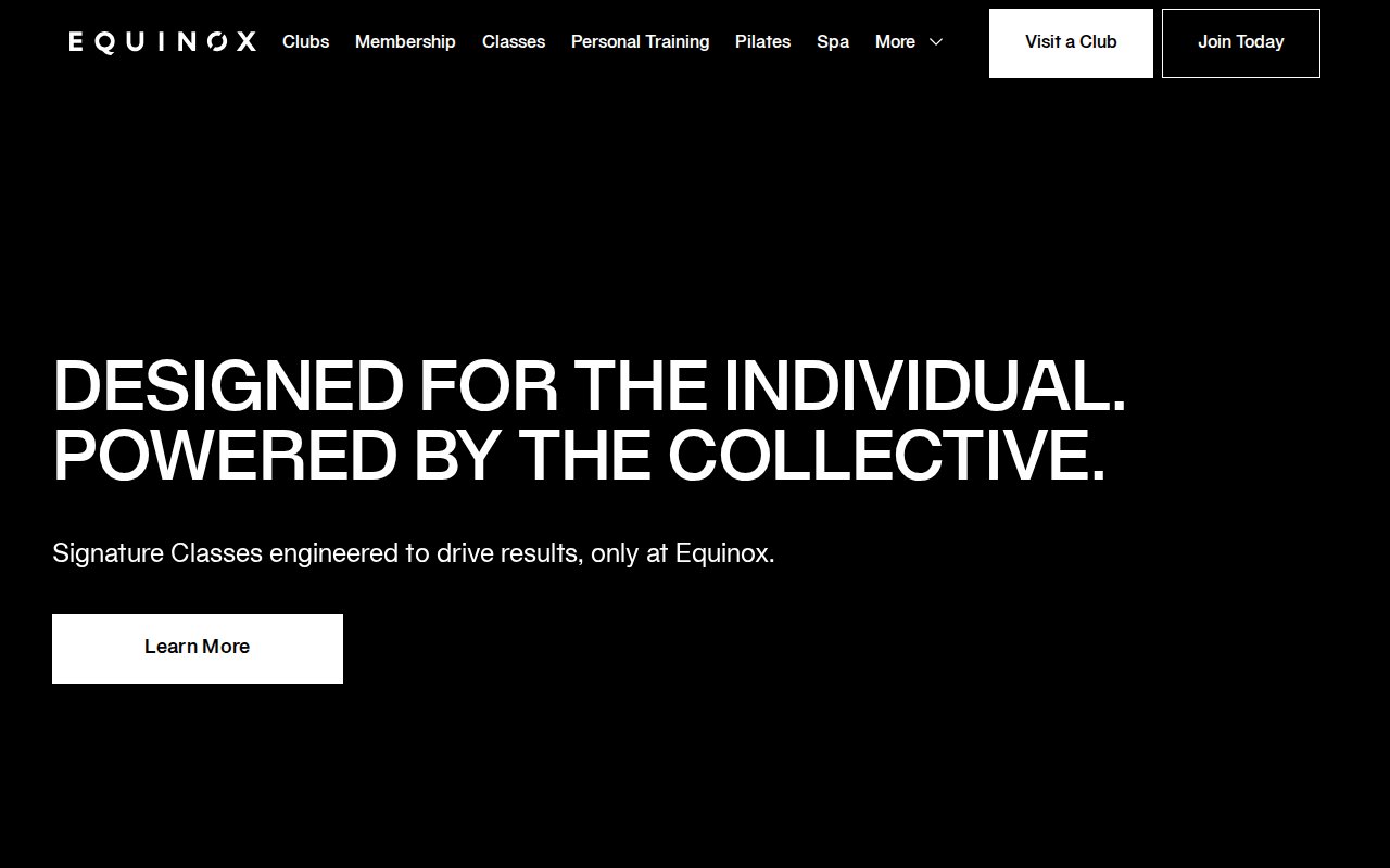 Equinox group fitness classes page showing class categories and Precision Ride feature