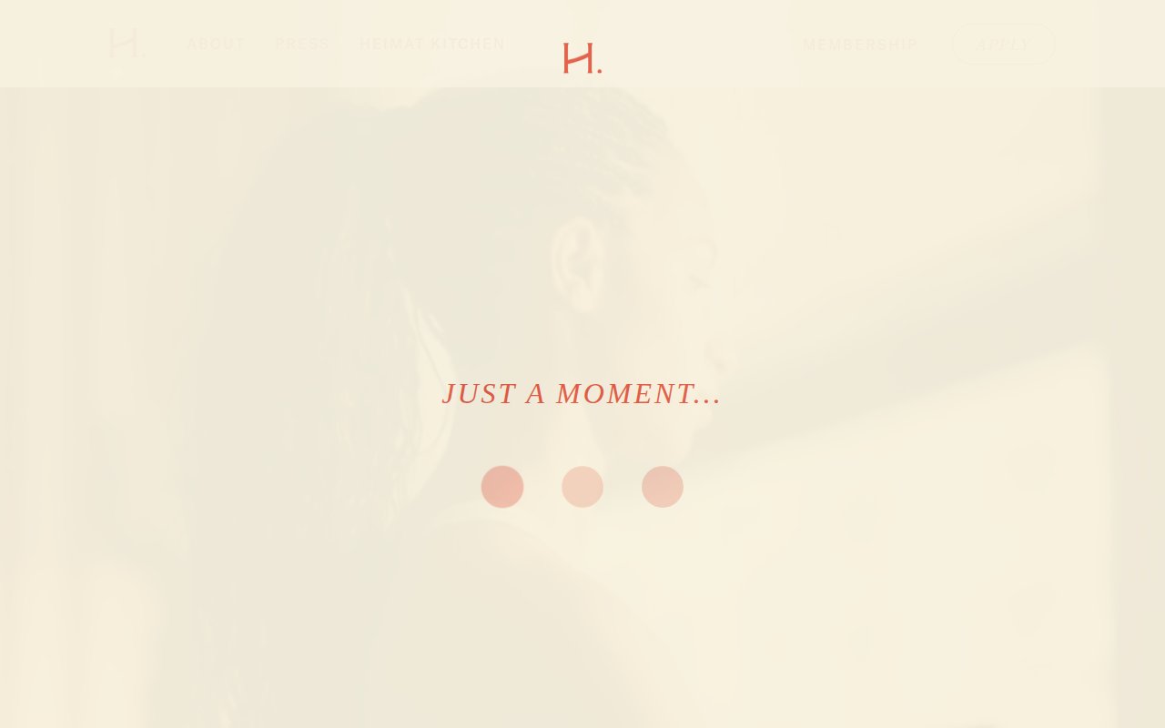 HEIMAT homepage with 'A Space to Live Well' headline and four wellness pillars