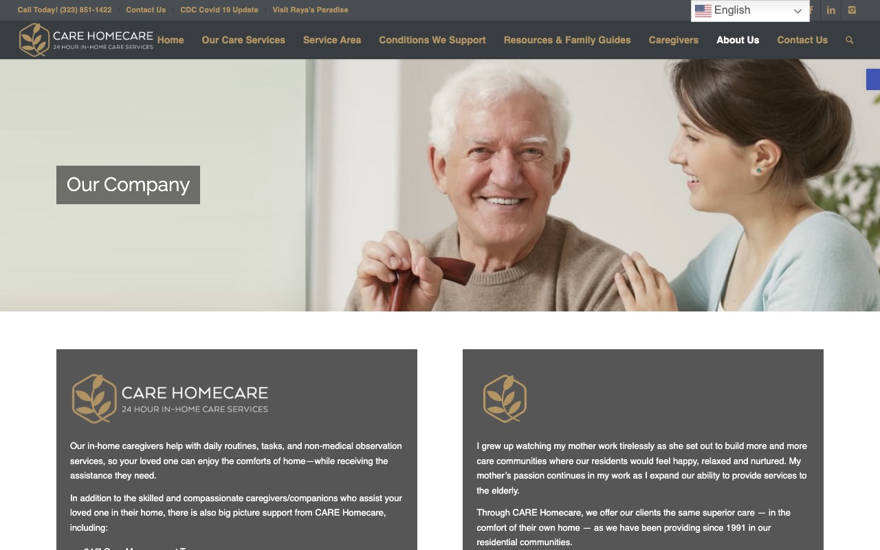CARE Homecare about page with company information