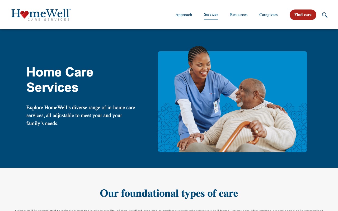 HomeWell Care Services home care services page