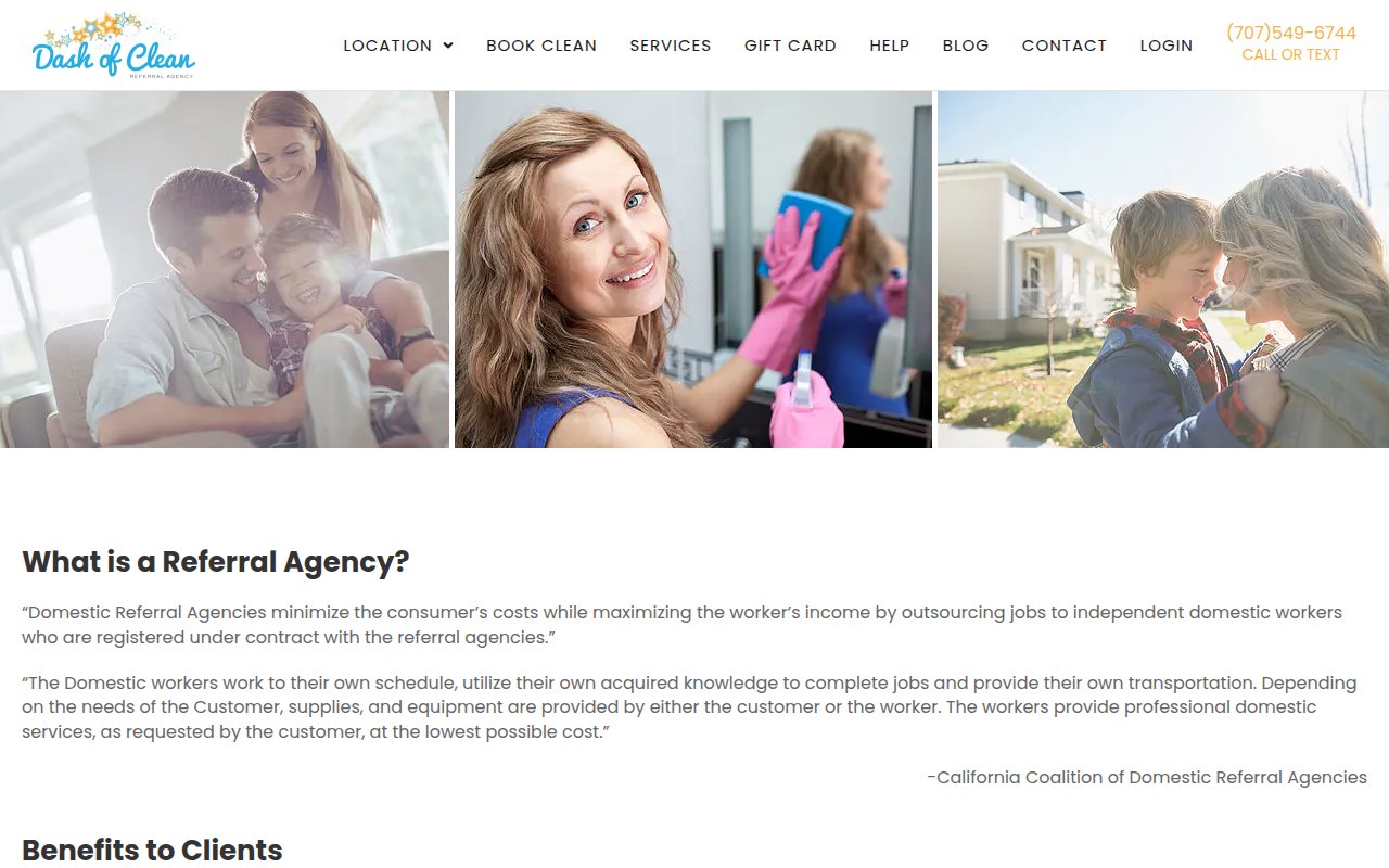 Dash of Clean about page with Meet the Owner section explaining the vetted independent cleaner matchmaker model