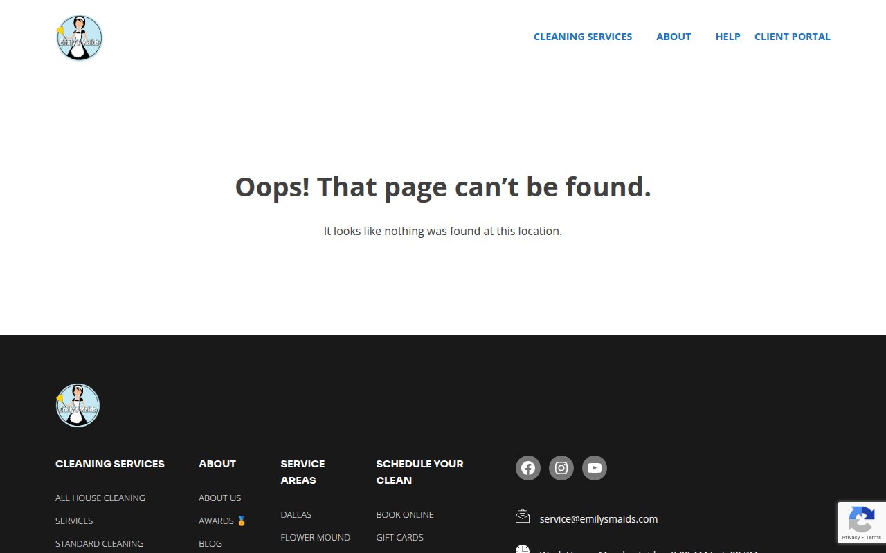 Emily's Maids services page showing cleaning packages with Get a Free Quote CTA