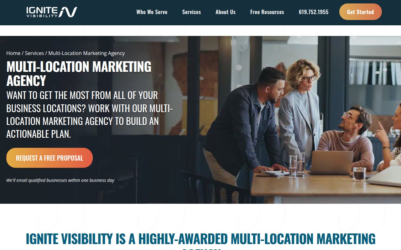 Ignite Visibility multi-location marketing service page with detailed capabilities