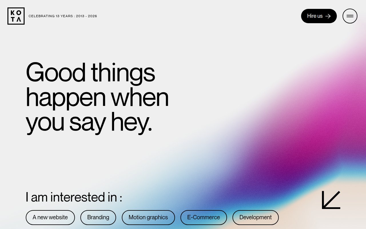 Kota contact page with 'Start your project' form and phone number