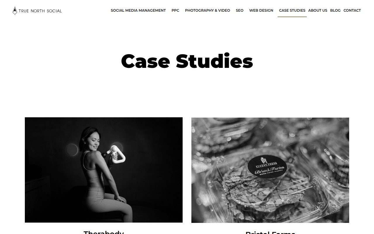 True North Social case studies page featuring client marketing results
