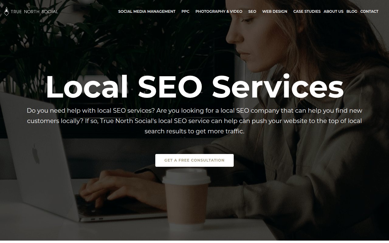 True North Social local SEO services page with extensive detail