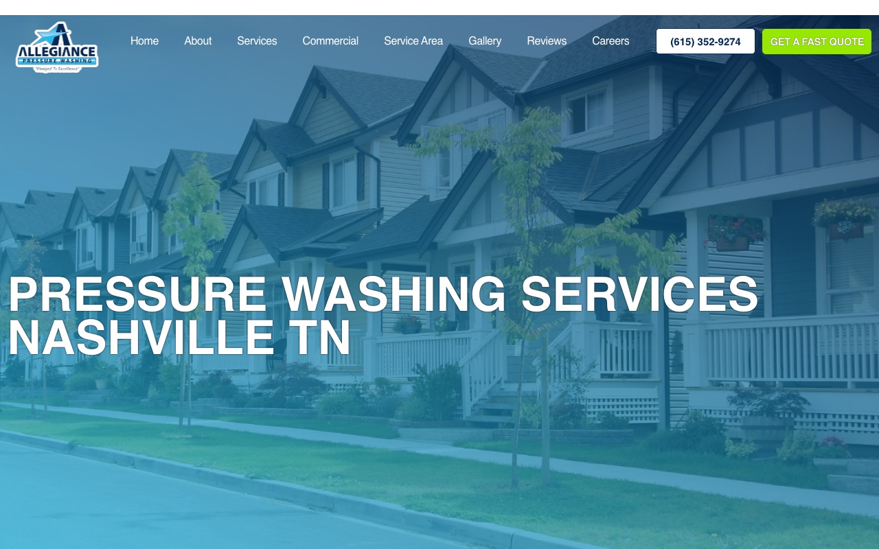 Allegiance Pressure Washing services page with interactive service categories