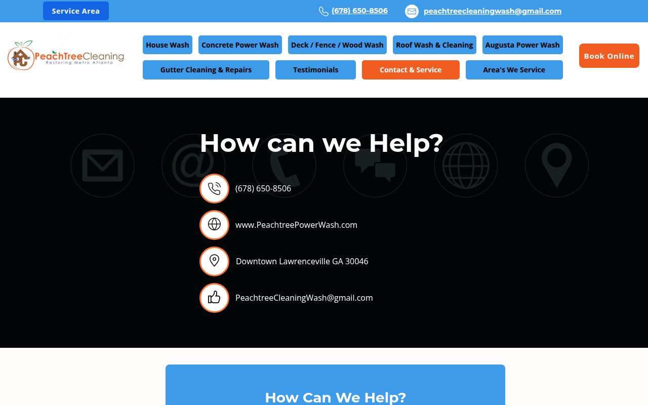 Peachtree Power Wash services and contact page with published pricing by square footage