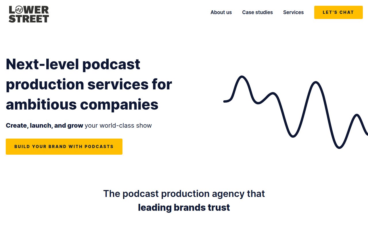 Lower Street homepage showing podcast production for enterprise brands