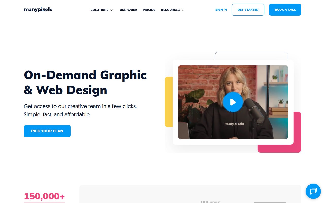 ManyPixels homepage showing on-demand design subscription