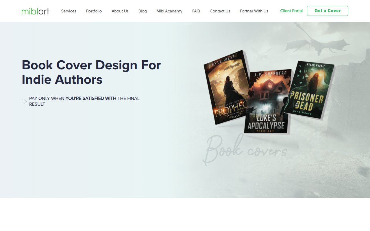 Miblart services page showing book cover design packages