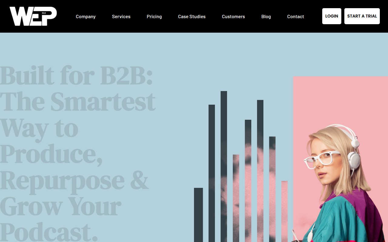 We Edit Podcasts homepage showing B2B podcast production service