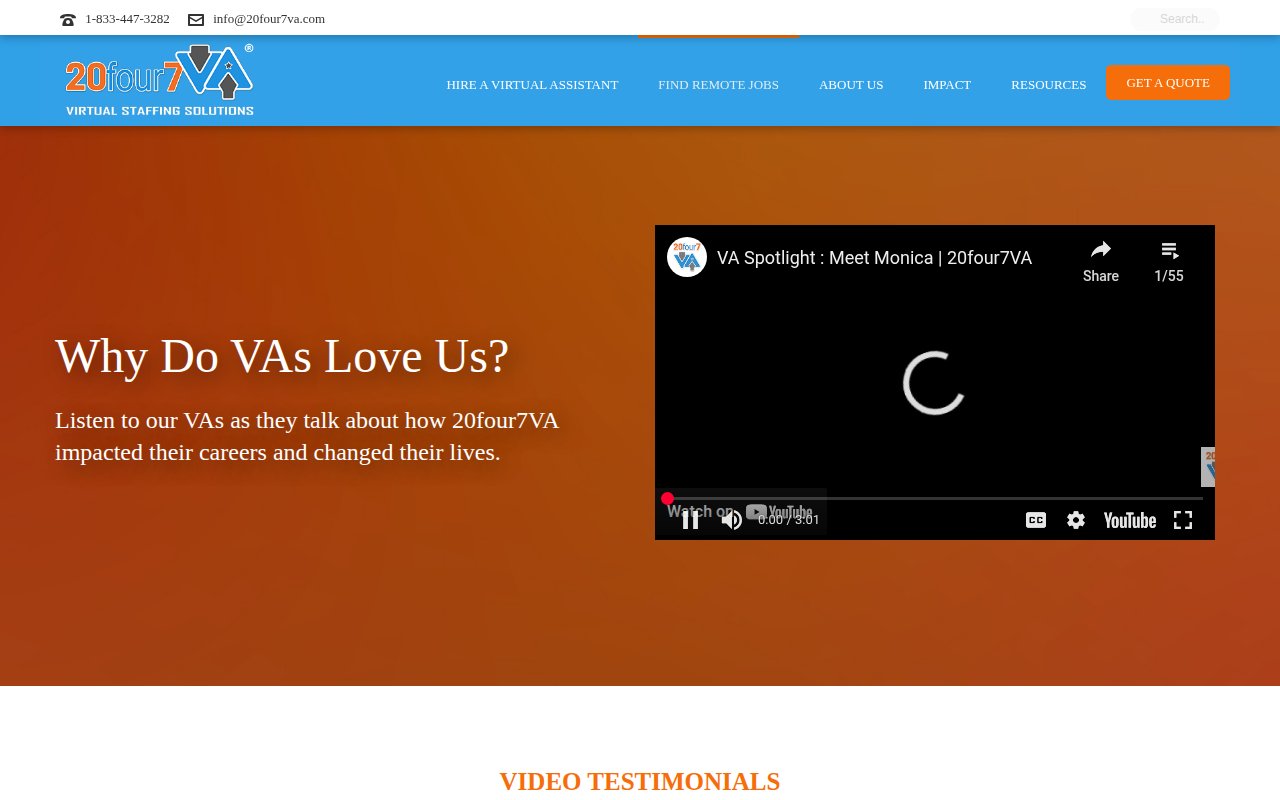 20four7VA testimonials page featuring VA reviews and satisfaction stories