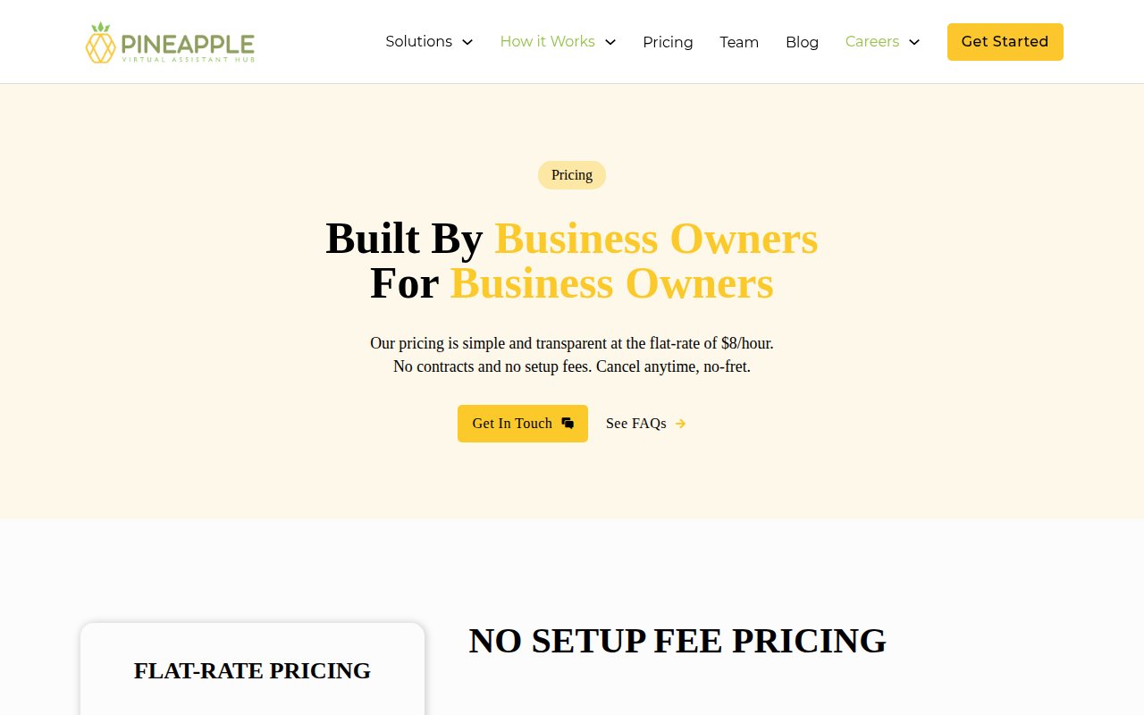 Pineapple pricing page built by business owners for business owners