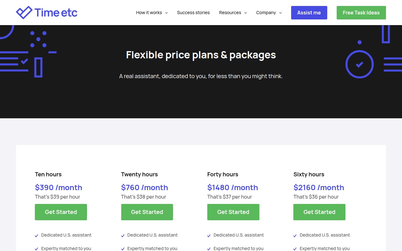 Time Etc flexible pricing plans and packages
