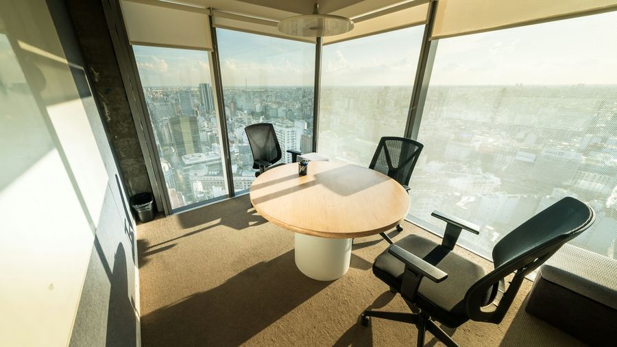 Corner Office, City View — 4K office Zoom background