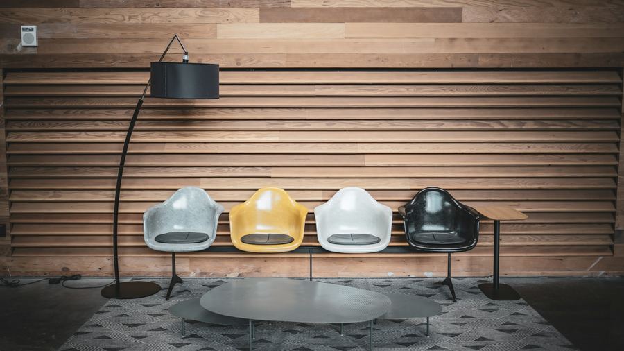 Mid-Century Slat Wall — 4K office Zoom background