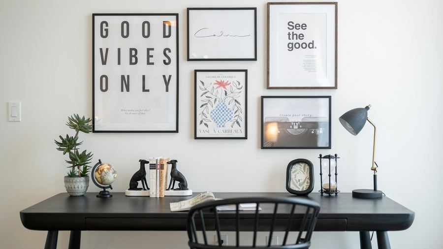 Minimal Desk With Gallery Wall — 4K office Zoom background