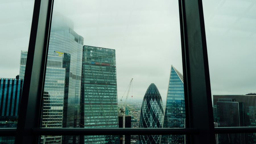 Skyline Through The Glass — 4K office Zoom background