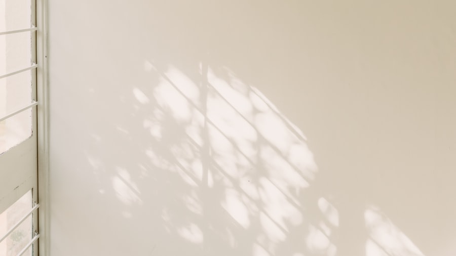 cream wall washed with dappled sunlight filtered through leaves